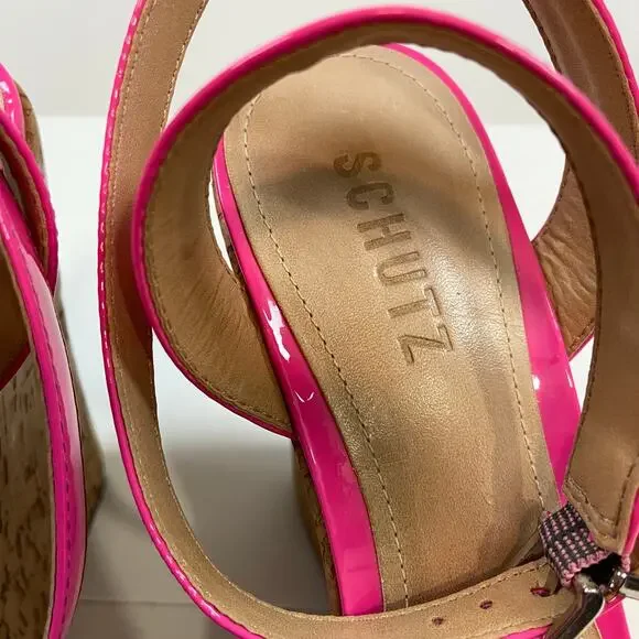 Schutz Pink Eduarda Cork Wedge Sandals Size 8.5B